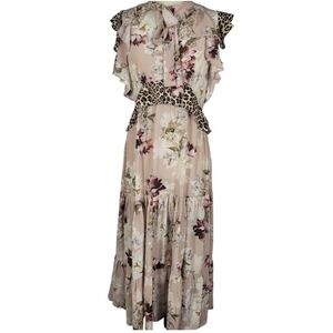 KACHEL Sedona Anthropologie Silk Floral and Leopard Print Dress 6 /Medium